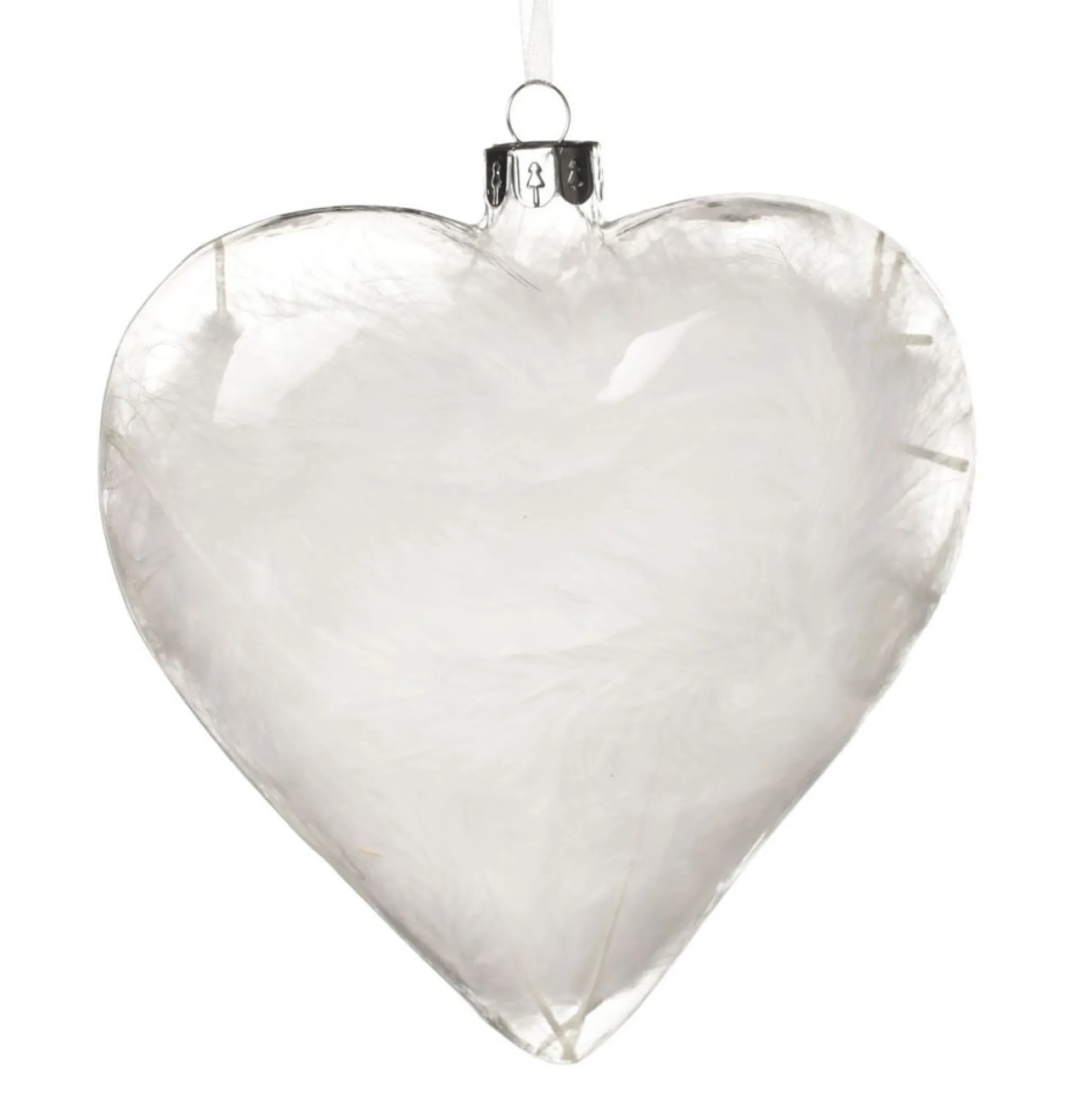Personalised White Feather Glass Heart - Heaven in Our Home Memorial Baubles|