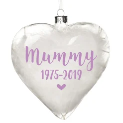 Personalised White Feather Glass Heart - Heaven in Our Home Memorial Baubles|