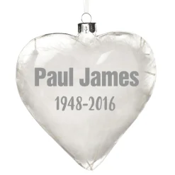 Personalised White Feather Glass Heart - Heaven in Our Home Memorial Baubles|
