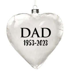 Personalised White Feather Glass Heart - Heaven in Our Home Memorial Baubles|
