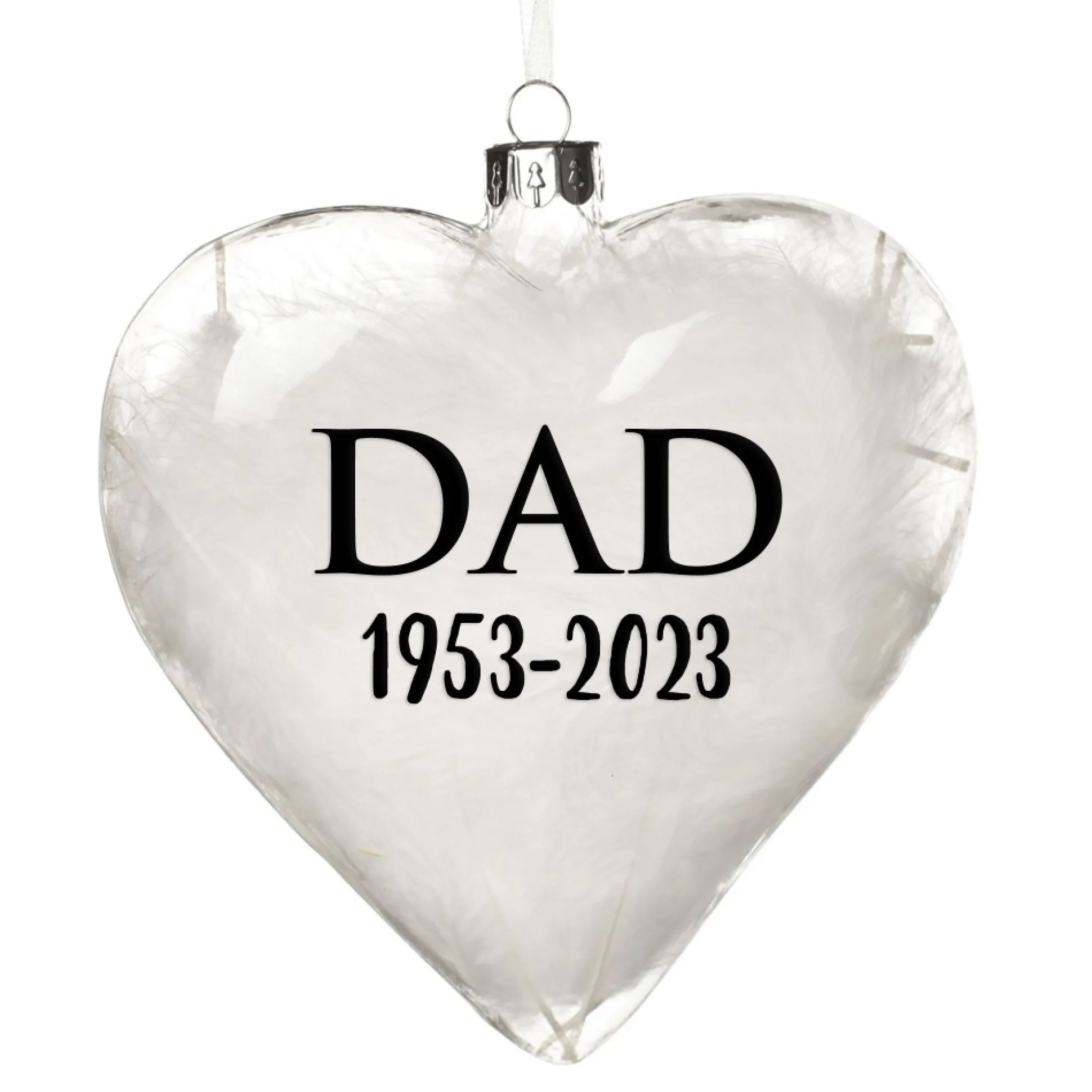 Personalised White Feather Glass Heart - Heaven in Our Home Memorial Baubles|