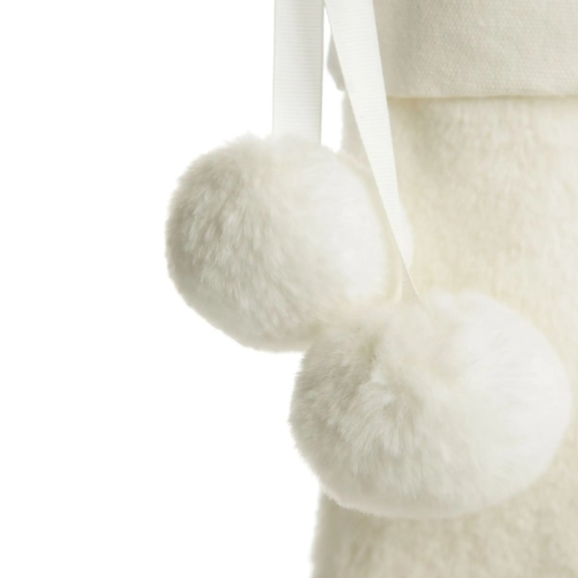 Personalised White Fur Christmas Stocking with Pom Poms Personalised Stockings|