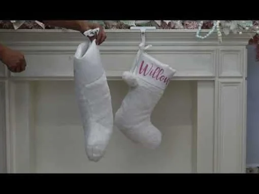 Personalised White Fur Christmas Stocking with Pom Poms Personalised Stockings|