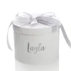 Personalised White Round Gift Box with Silver Ribbon Bow Gift Wrap, Boxes, Bags & Tags|