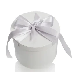 Personalised White Round Gift Box with Silver Ribbon Bow Gift Wrap, Boxes, Bags & Tags|