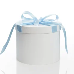 Personalised White Round Gift Box with Baby Blue Ribbon Bow Gift Wrap, Boxes, Bags & Tags|