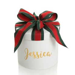 Personalised White Round Gift Box with Christmas Ribbon Bow Gift Wrap, Boxes, Bags & Tags|