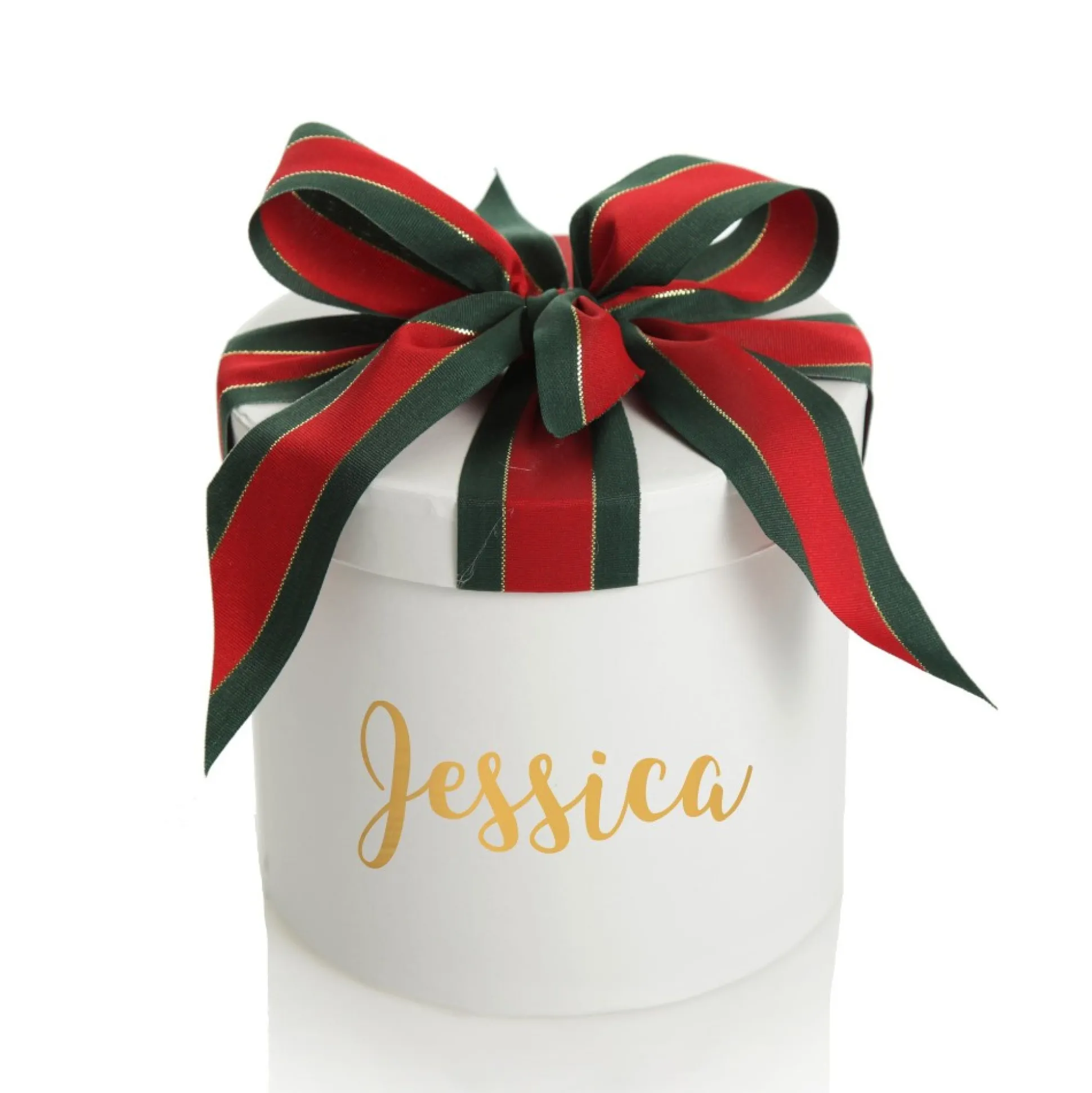 Personalised White Round Gift Box with Christmas Ribbon Bow Gift Wrap, Boxes, Bags & Tags|