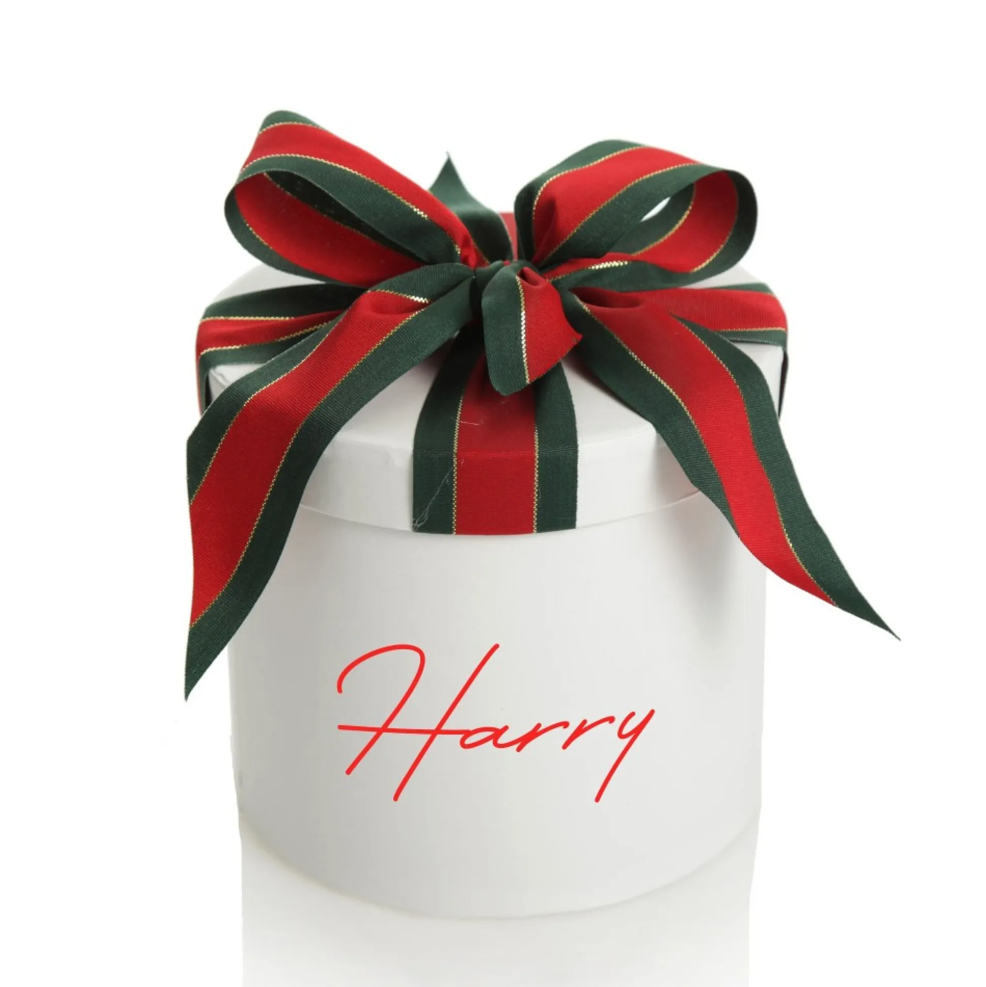 Personalised White Round Gift Box with Christmas Ribbon Bow Gift Wrap, Boxes, Bags & Tags|