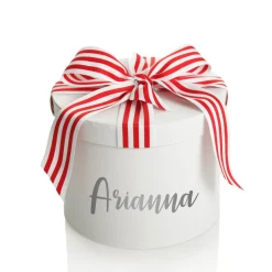 Personalised White Round Gift Box with Candy Cane Ribbon Bow Gift Wrap, Boxes, Bags & Tags|