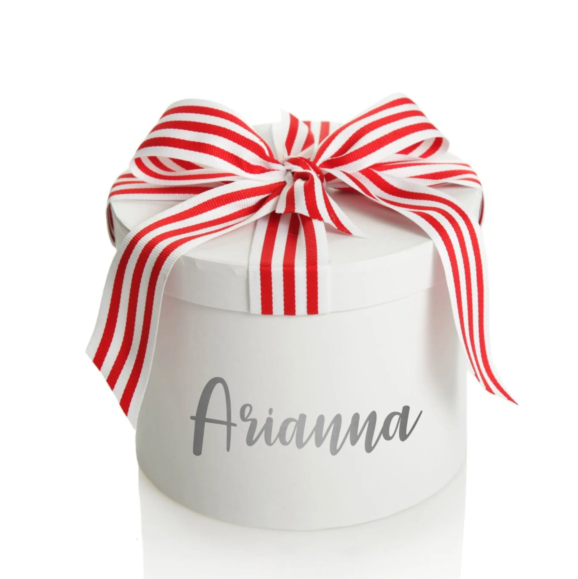 Personalised White Round Gift Box with Candy Cane Ribbon Bow Gift Wrap, Boxes, Bags & Tags|