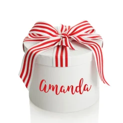 Personalised White Round Gift Box with Candy Cane Ribbon Bow Gift Wrap, Boxes, Bags & Tags|