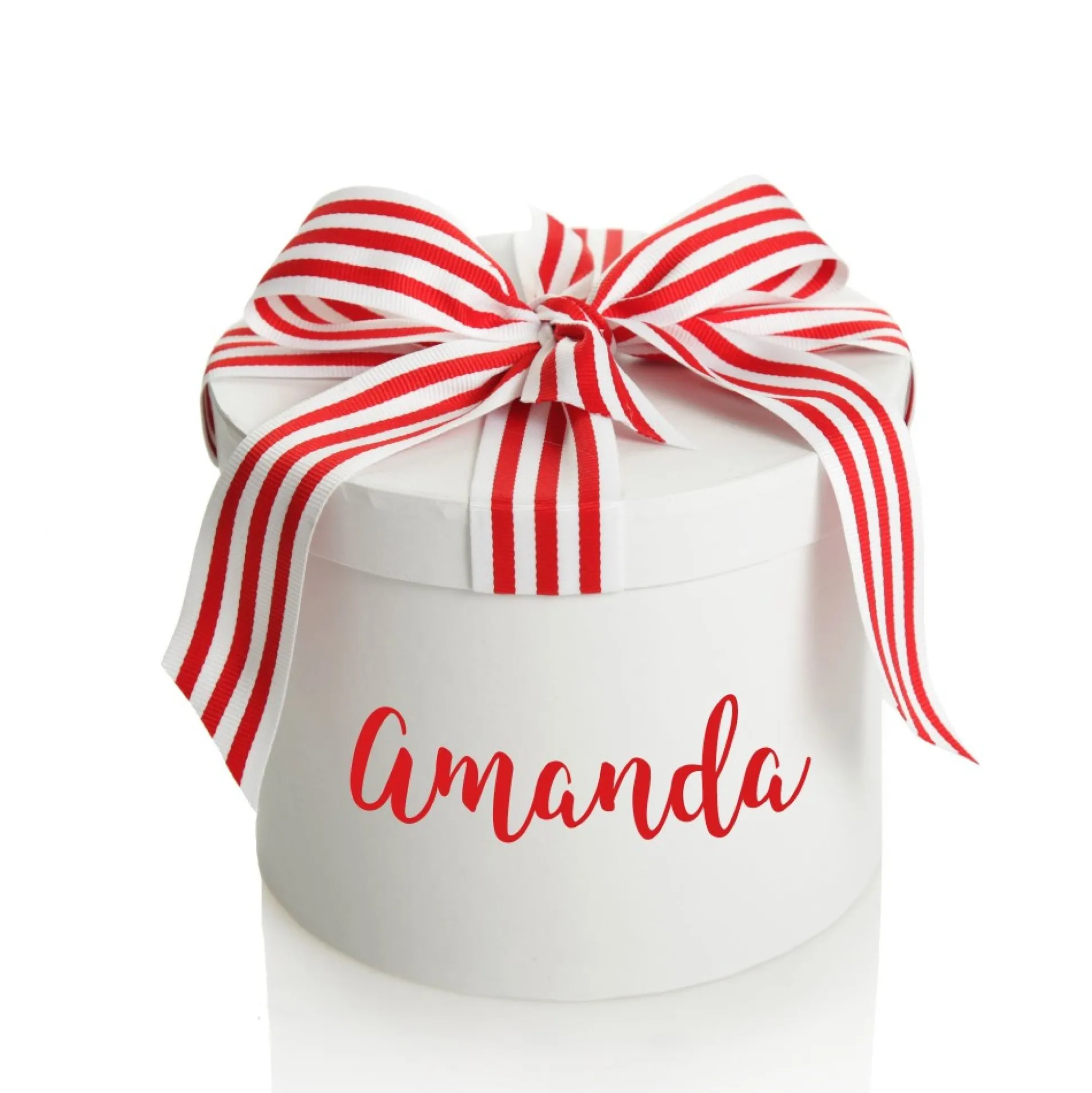 Personalised White Round Gift Box with Candy Cane Ribbon Bow Gift Wrap, Boxes, Bags & Tags|