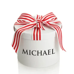 Personalised White Round Gift Box with Candy Cane Ribbon Bow Gift Wrap, Boxes, Bags & Tags|