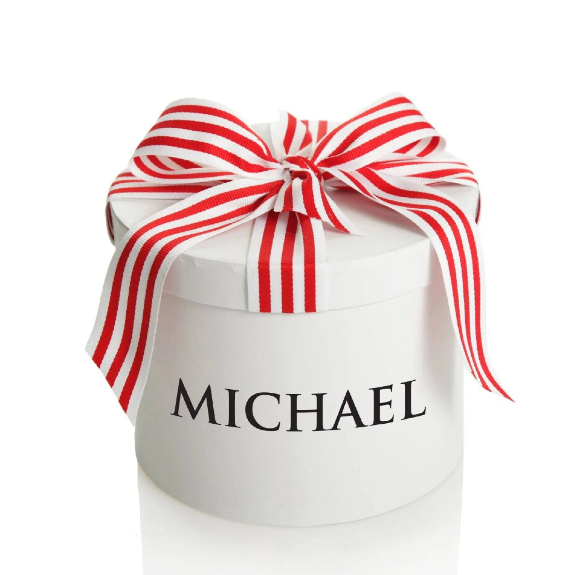 Personalised White Round Gift Box with Candy Cane Ribbon Bow Gift Wrap, Boxes, Bags & Tags|