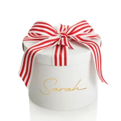 Personalised White Round Gift Box with Candy Cane Ribbon Bow Gift Wrap, Boxes, Bags & Tags|
