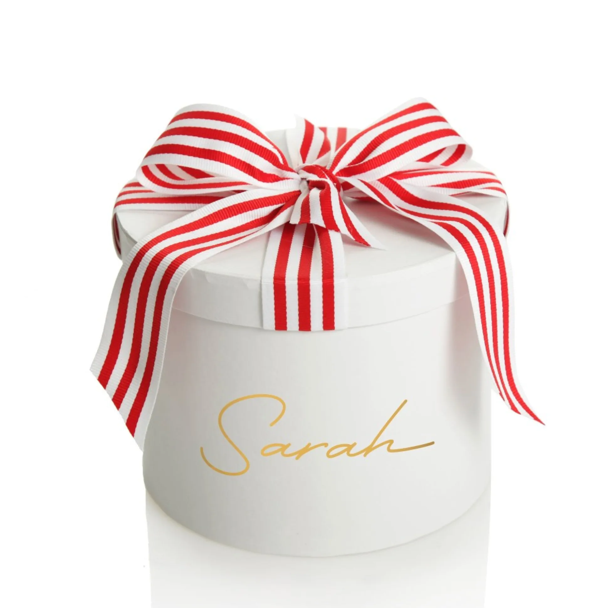 Personalised White Round Gift Box with Candy Cane Ribbon Bow Gift Wrap, Boxes, Bags & Tags|