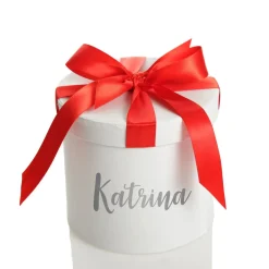 Personalised White Round Gift Box with Red Ribbon Bow Gift Wrap, Boxes, Bags & Tags|