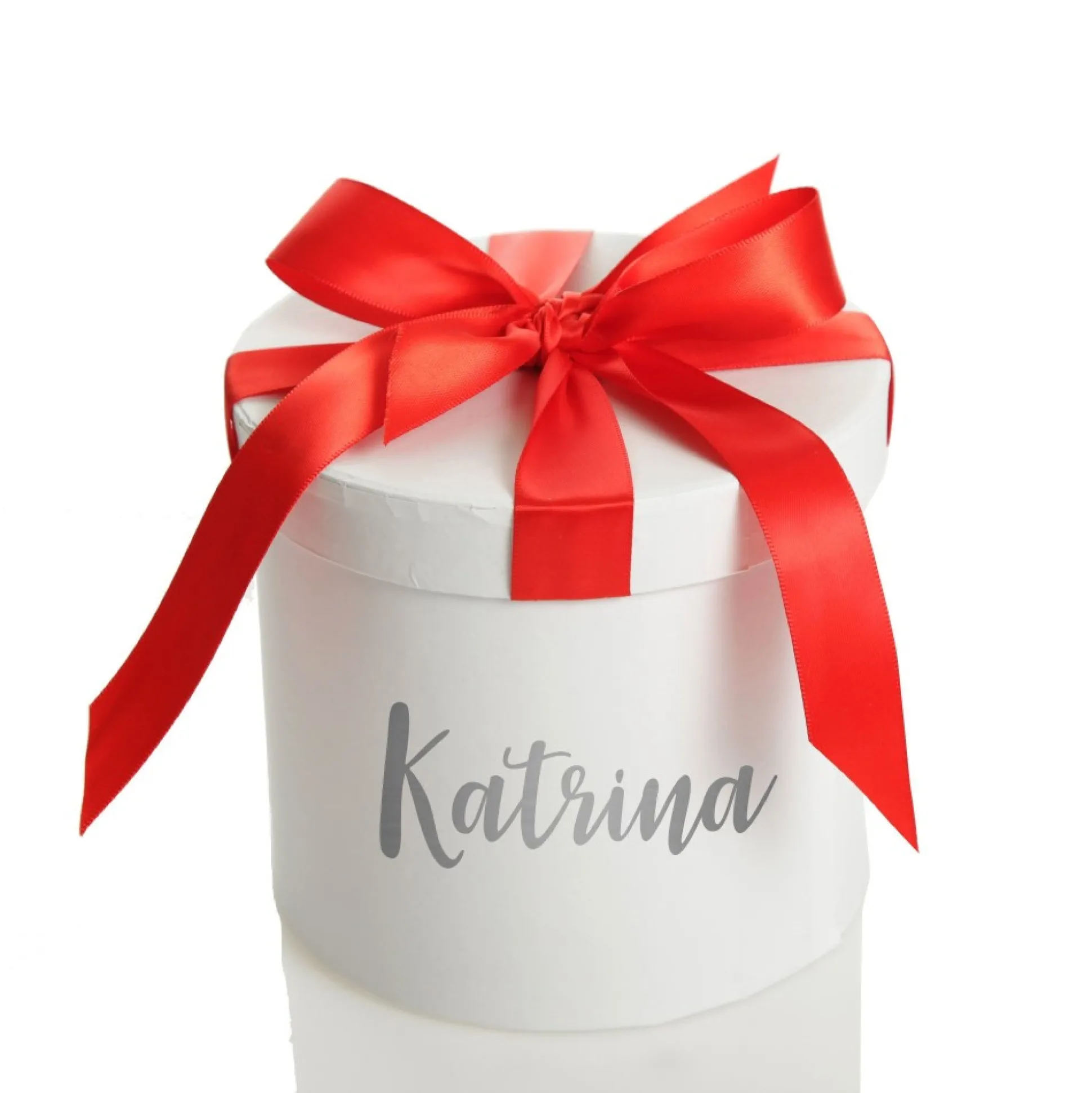 Personalised White Round Gift Box with Red Ribbon Bow Gift Wrap, Boxes, Bags & Tags|