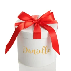 Personalised White Round Gift Box with Red Ribbon Bow Gift Wrap, Boxes, Bags & Tags|