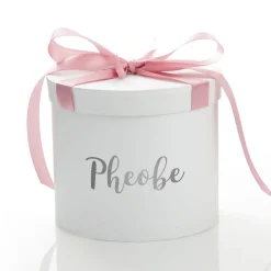 Personalised White Round Gift Box with Baby Pink Ribbon Bow Gift Wrap, Boxes, Bags & Tags|