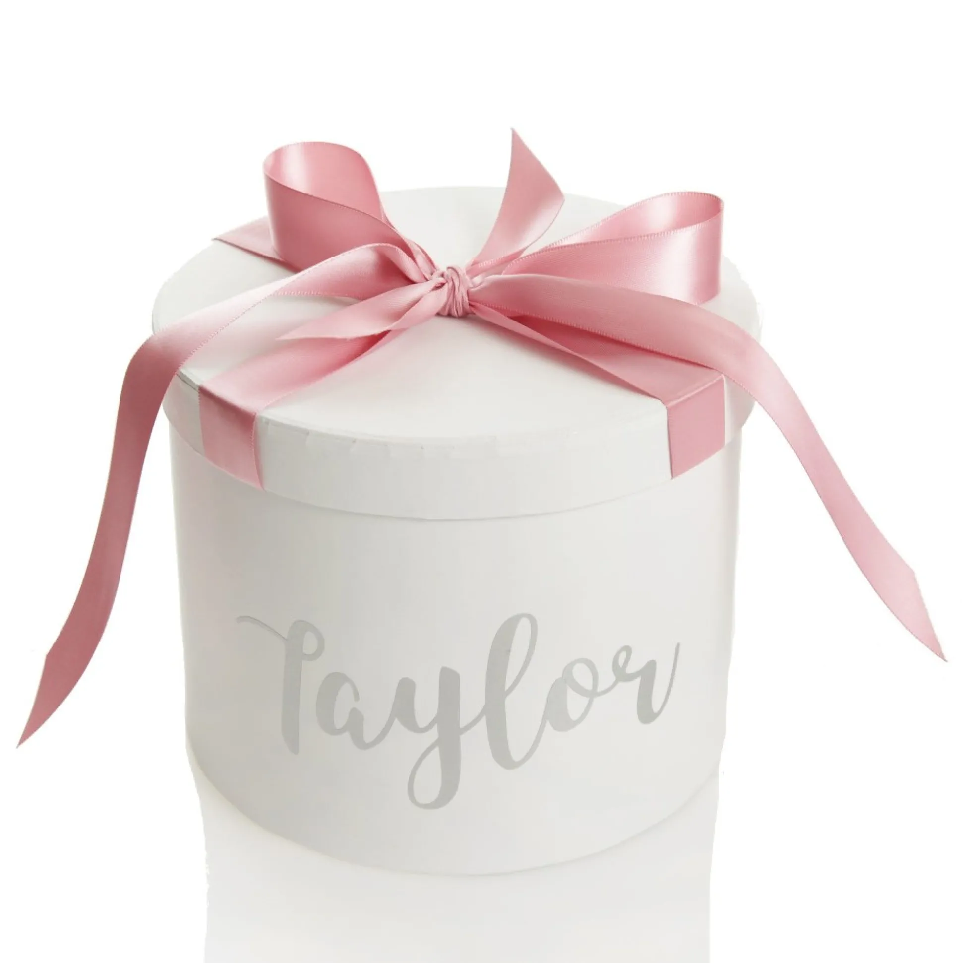 Personalised White Round Gift Box with Baby Pink Ribbon Bow Gift Wrap, Boxes, Bags & Tags|