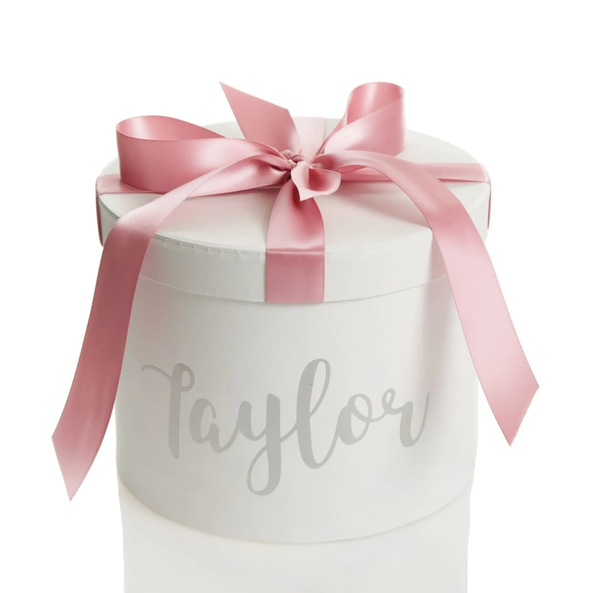 Personalised White Round Gift Box with Baby Pink Ribbon Bow Gift Wrap, Boxes, Bags & Tags|