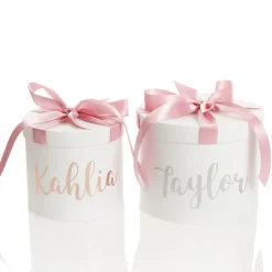Personalised White Round Gift Box with Baby Pink Ribbon Bow Gift Wrap, Boxes, Bags & Tags|