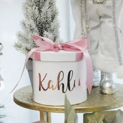Personalised White Round Gift Box with Baby Pink Ribbon Bow Gift Wrap, Boxes, Bags & Tags|
