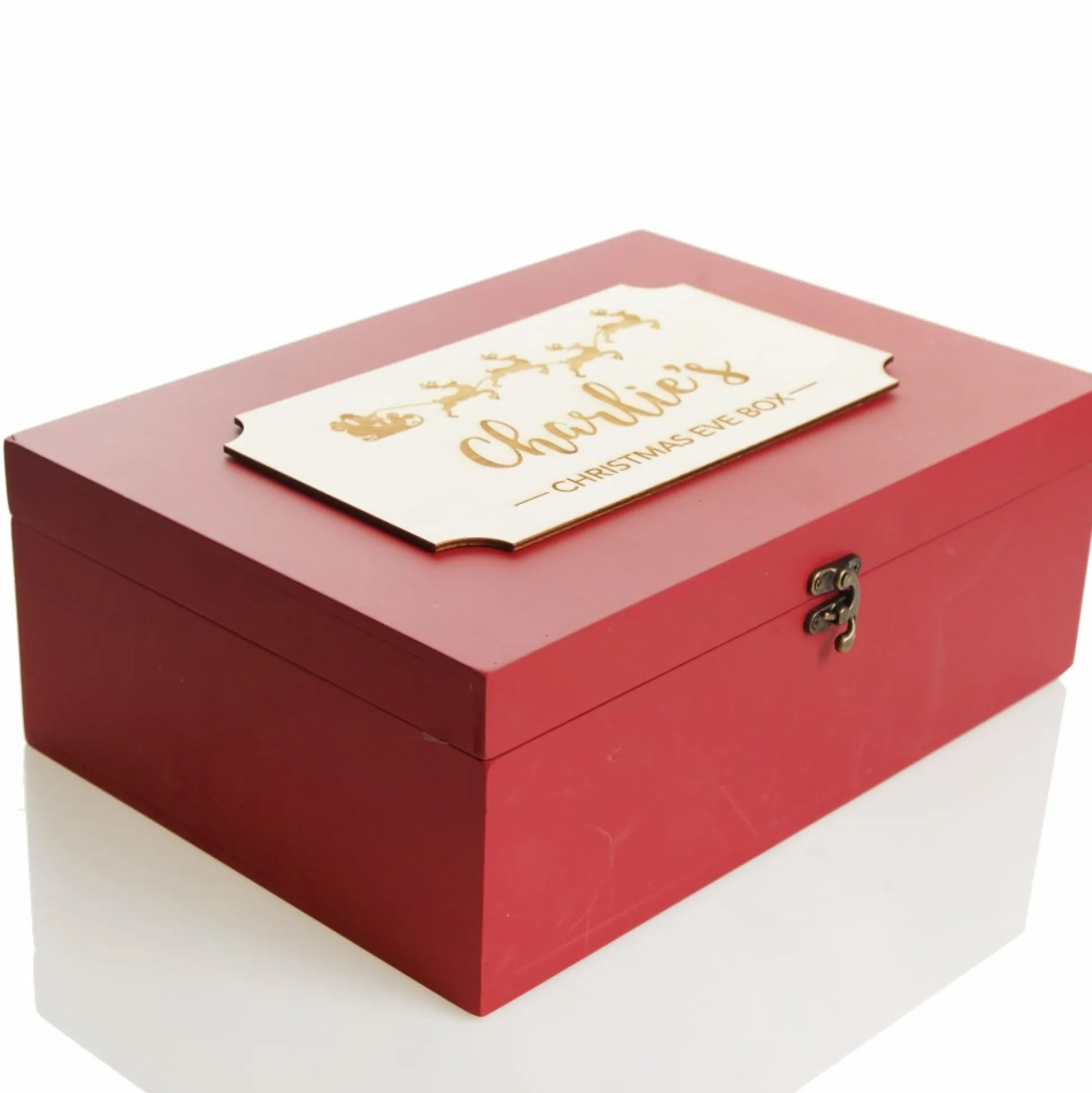 Personalised Wooden Christmas Eve Box with Santa Sleigh Plaque Christmas Eve Keepsake Boxes|