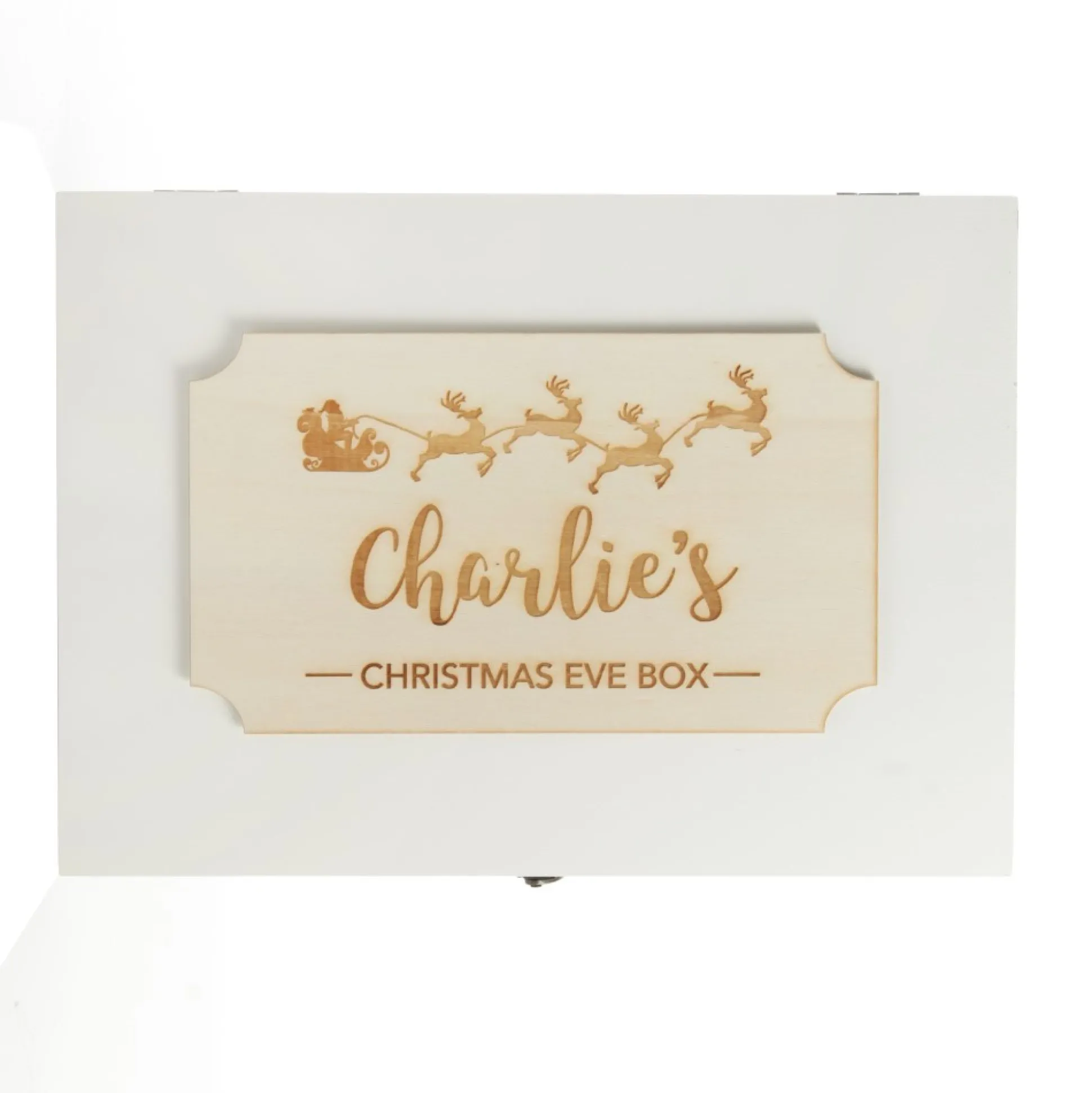 Personalised Wooden Christmas Eve Box with Santa Sleigh Plaque Christmas Eve Keepsake Boxes|