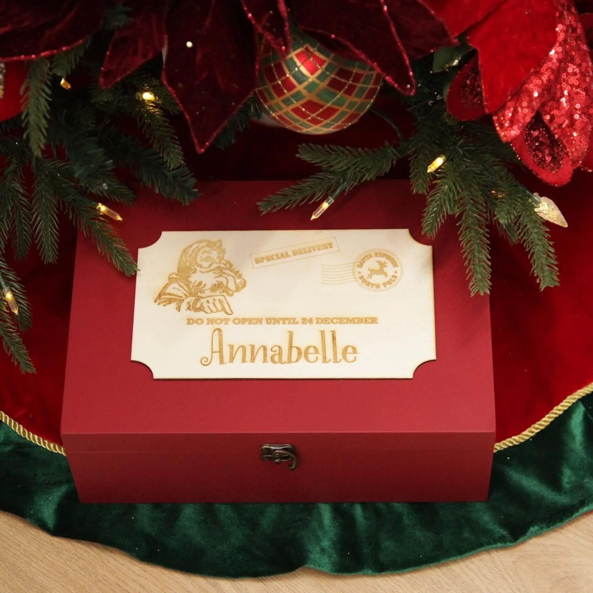 Personalised Wooden Christmas Eve Box with Express Delivery Plaque Christmas Eve Keepsake Boxes|