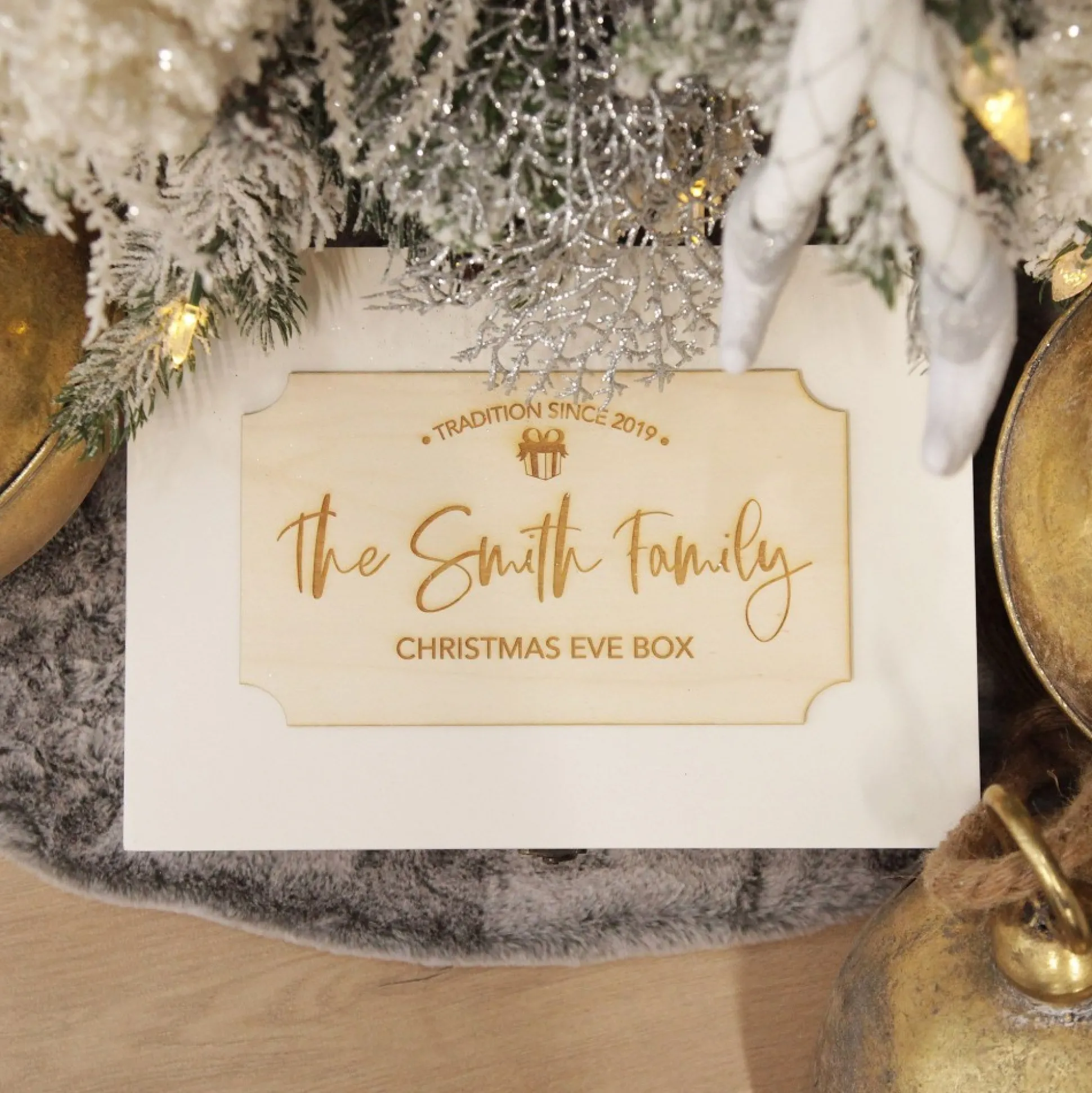 Personalised Wooden Christmas Eve Box with Family Est. Plaque Christmas Eve Keepsake Boxes|