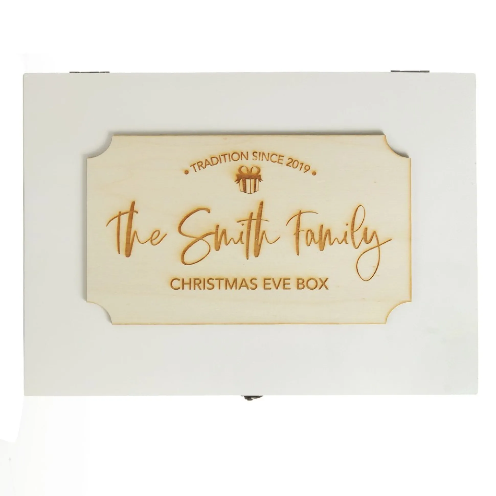 Personalised Wooden Christmas Eve Box with Family Est. Plaque Christmas Eve Keepsake Boxes|