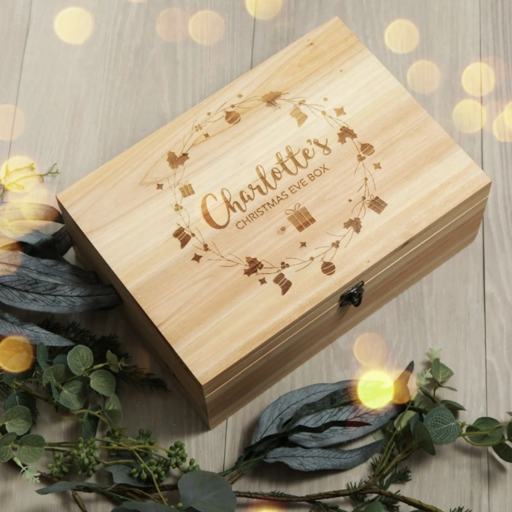 Personalised Wreath Wooden Christmas Eve Box Gift Wrap, Boxes, Bags & Tags|