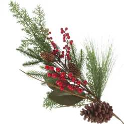 Pinecone and Red Berry Mixed Leaf Christmas Spray Christmas Sprays|