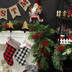 Pinecone and Red Berry Mixed Leaf Christmas Teardrop Swag Christmas Wreaths|