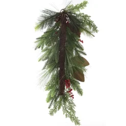 Pinecone and Red Berry Mixed Leaf Christmas Teardrop Swag Christmas Wreaths|