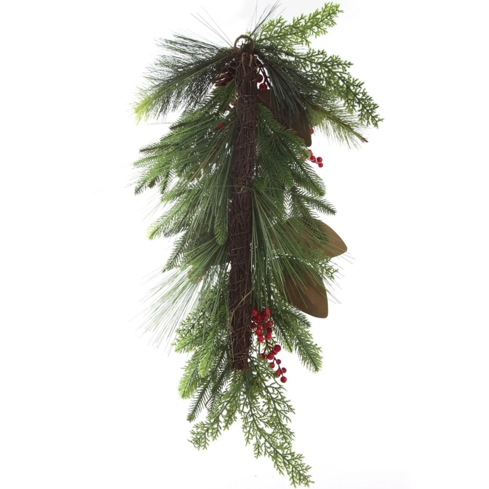 Pinecone and Red Berry Mixed Leaf Christmas Teardrop Swag Christmas Wreaths|