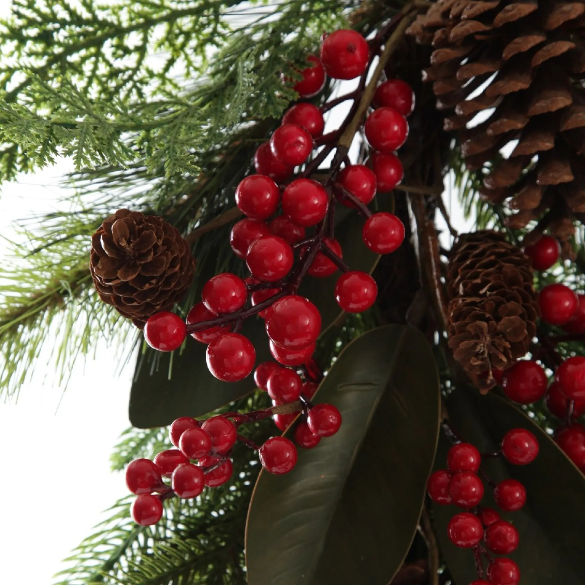 Pinecone and Red Berry Mixed Leaf Christmas Teardrop Swag Christmas Wreaths|