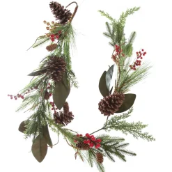 Pinecone and Red Berry Mixed Leaf Christmas Garland Christmas Garlands|