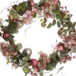 Pink and Champagne Glitter Ball Floral Christmas Wreath Christmas Wreaths|