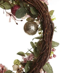 Pink and Champagne Glitter Ball Floral Christmas Wreath Christmas Wreaths|