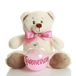 Pink Baby's First Christmas Teddy Gift Pack Glass Baubles|