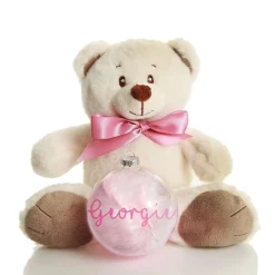 Pink Baby's First Christmas Teddy Gift Pack Glass Baubles|