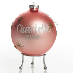 Pink Christmas Bear with Cart Bauble Personalised Baubles|