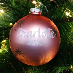 Pink Christmas Bear with Cart Bauble Personalised Baubles|