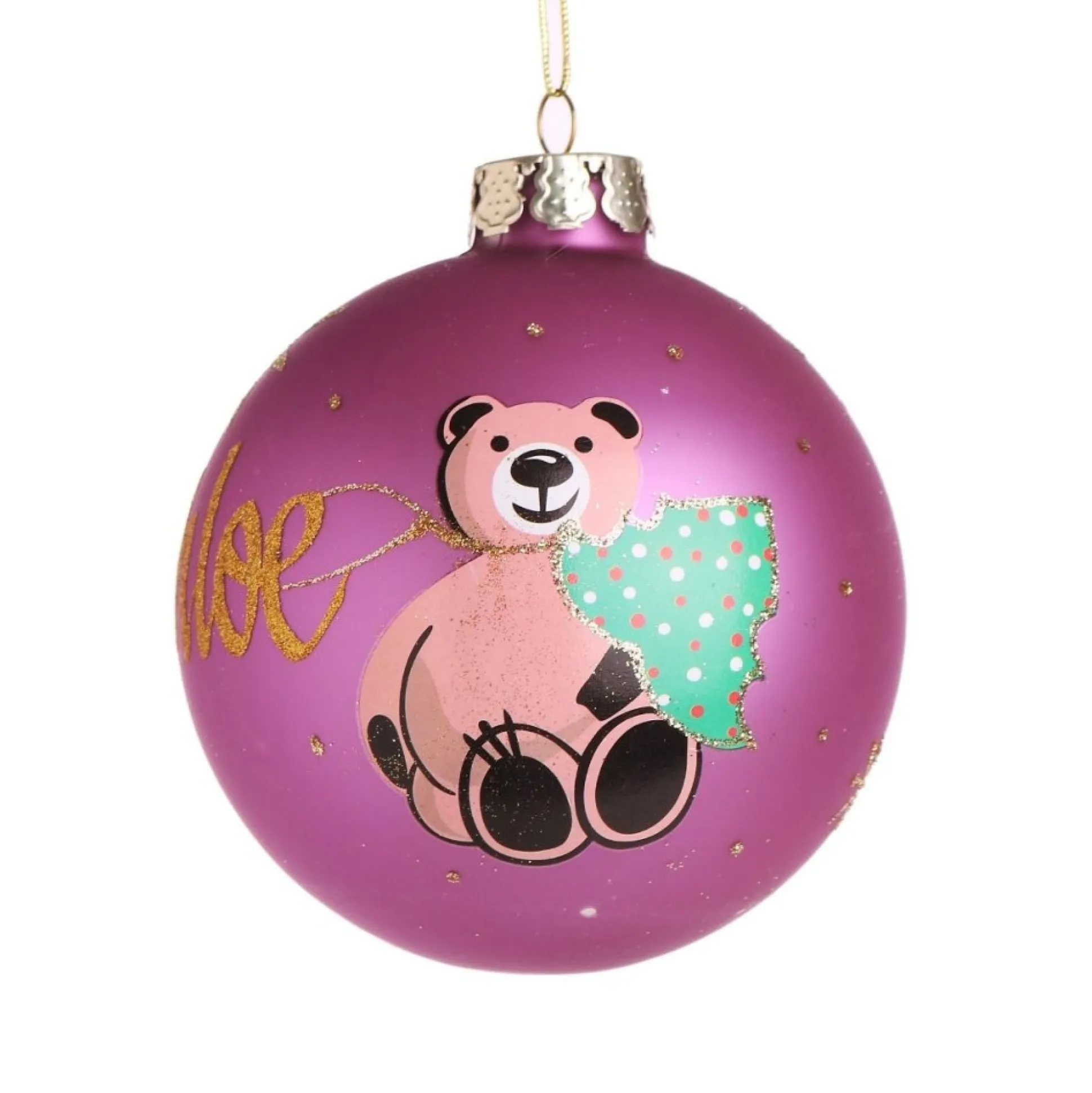 Pink Christmas Bear with Tree Bauble Personalised Baubles|