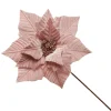 Pink Embossed Poinsettia Flower Stem with Glitter Centre Christmas Flowers|