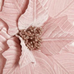 Pink Embossed Poinsettia Flower Stem with Glitter Centre Christmas Flowers|